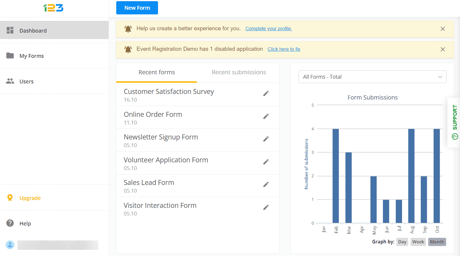 123formbuilder dashboard