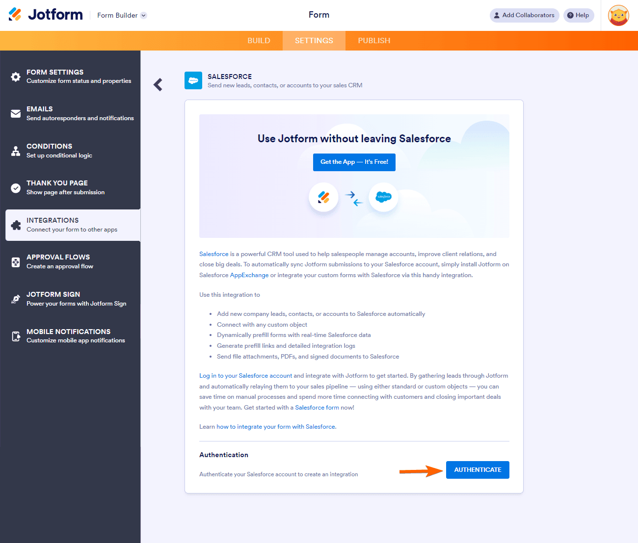 Jotform dashboard with form connectors