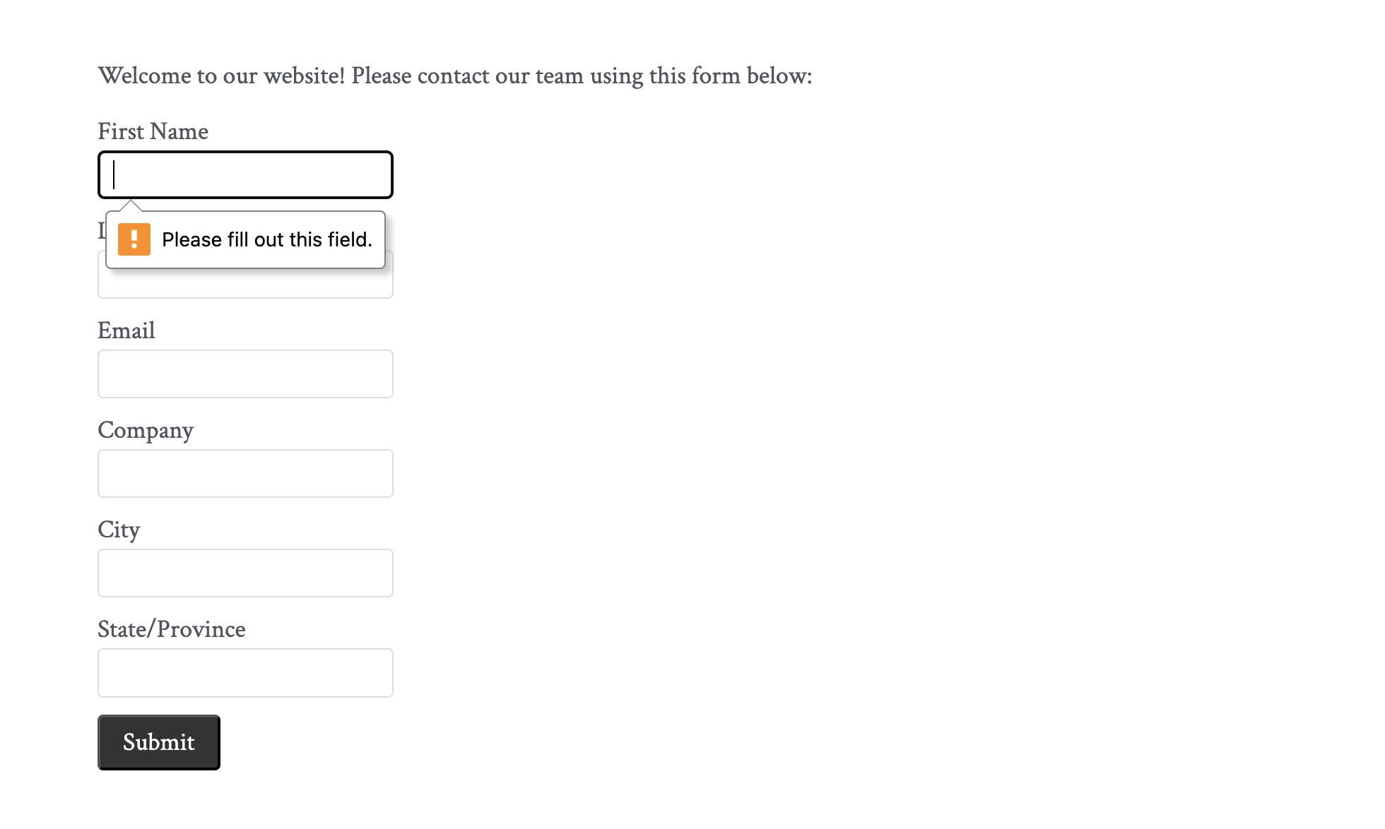 Web-to-lead form with validation