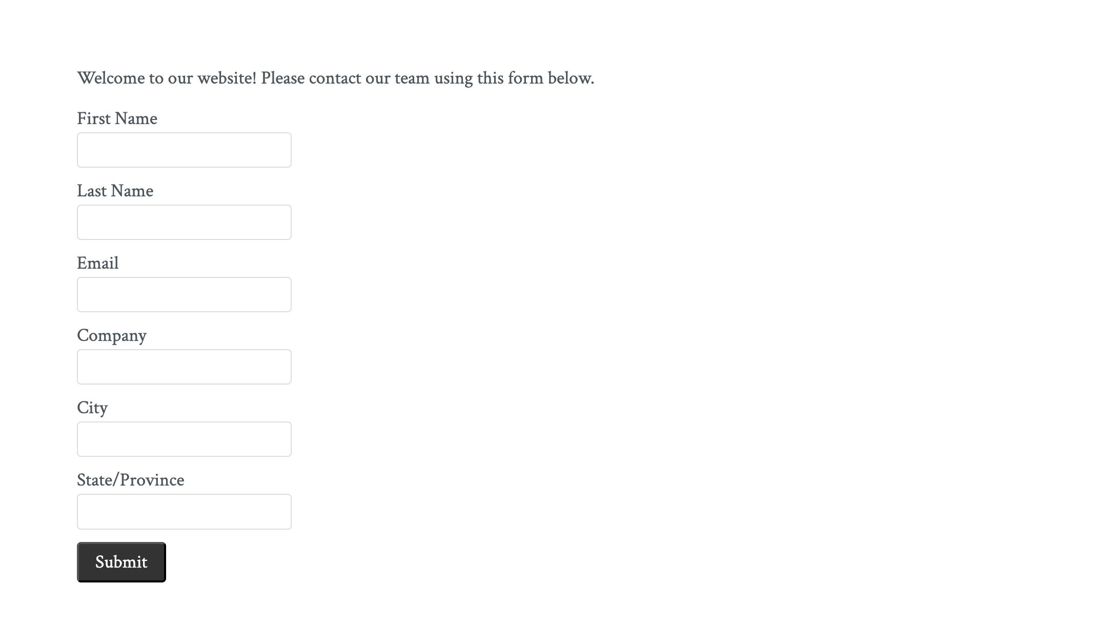 Improved web-to-lead form with basic CSS styles applied